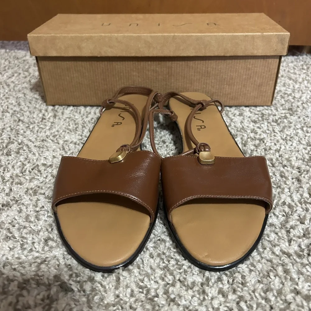 Vintage UNISA Women's Shoes Open Toe Size 8 Brown‎ Leather Upper - with Box